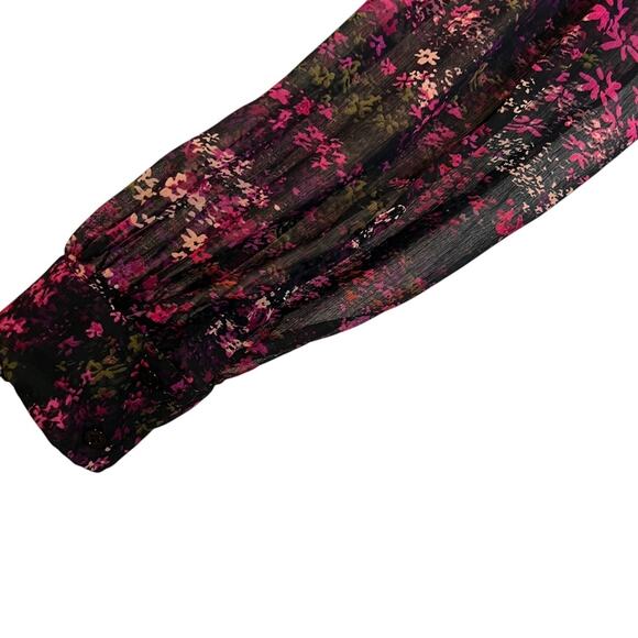 CeCe Womens Blouse Size 3X Black Pink Dark Floral Print Chiffon Long Sleeve - Picture 4 of 7